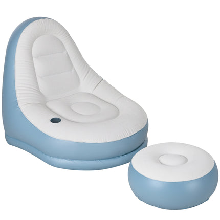 Inflatable Tub Chair with Footstool and Cup Holder - Blue/White