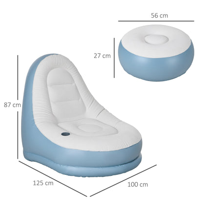 Inflatable Tub Chair with Footstool and Cup Holder - Blue/White