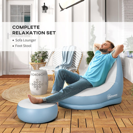 Inflatable Tub Chair with Footstool and Cup Holder - Blue/White