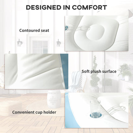 Inflatable Tub Chair with Footstool and Cup Holder - Blue/White