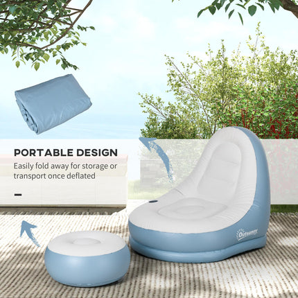 Inflatable Tub Chair with Footstool and Cup Holder - Blue/White
