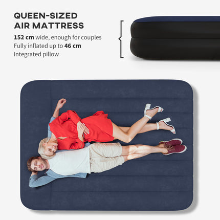 King-Size Air Bed with Built-in Electric Pump for Easy Inflation - Blue
