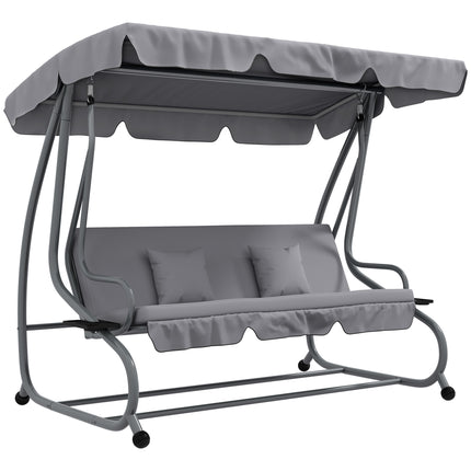 Three-Person Garden Swing Chair with Adjustable Canopy - Light Grey