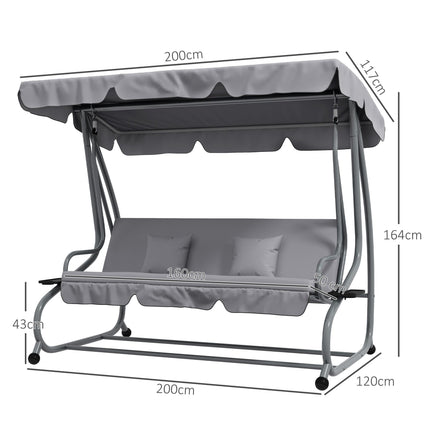 Three-Person Garden Swing Chair with Adjustable Canopy - Light Grey