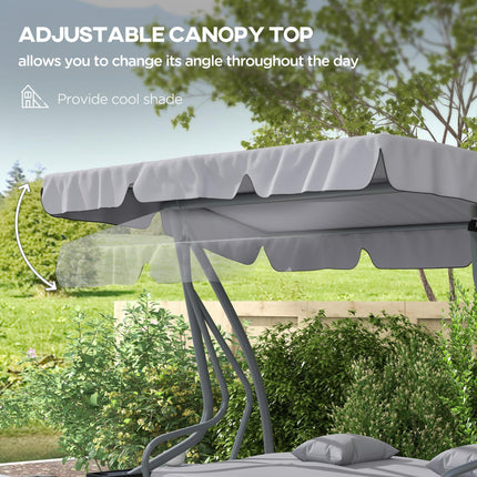 Three-Person Garden Swing Chair with Adjustable Canopy - Light Grey