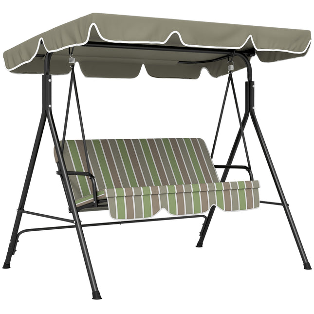 Three-Seater Garden Swing Chair, with Adjustable Canopy - Green