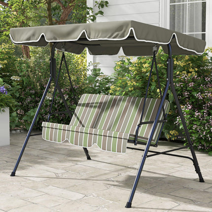 Three-Seater Garden Swing Chair, with Adjustable Canopy - Green