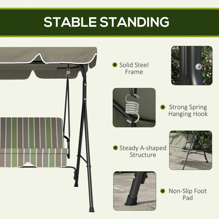 Three-Seater Garden Swing Chair, with Adjustable Canopy - Green