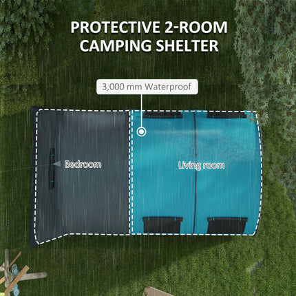 Six Man Tunnel Tent with Dual Rooms and Water-Resistant Shell - Grey and Blue