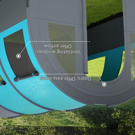 Six Man Tunnel Tent with Dual Rooms and Water-Resistant Shell - Grey and Blue