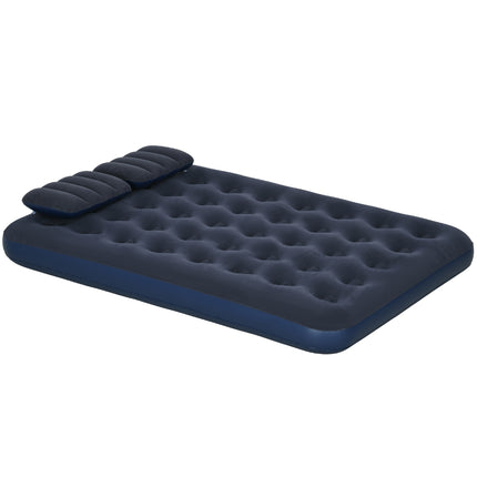 King Size Inflatable Air Bed with Built-In Pump for Comfort - Blue