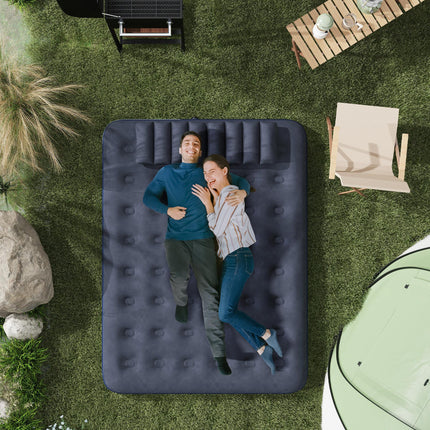 King Size Inflatable Air Bed with Built-In Pump for Comfort - Blue