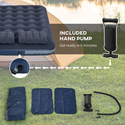King Size Inflatable Air Bed with Built-In Pump for Comfort - Blue