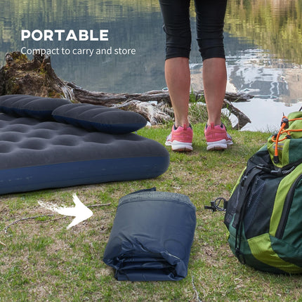 King Size Inflatable Air Bed with Built-In Pump for Comfort - Blue