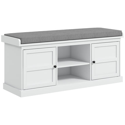Multi-Compartment Shoe Storage Bench with Padded Cushion - White/Grey