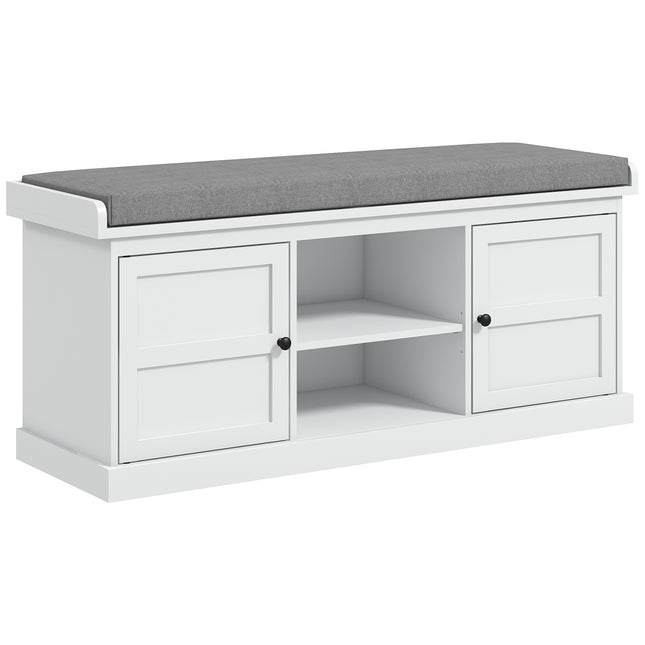 Multi-Compartment Shoe Storage Bench with Padded Cushion - White/Grey