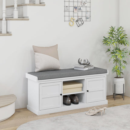 Multi-Compartment Shoe Storage Bench with Padded Cushion - White/Grey
