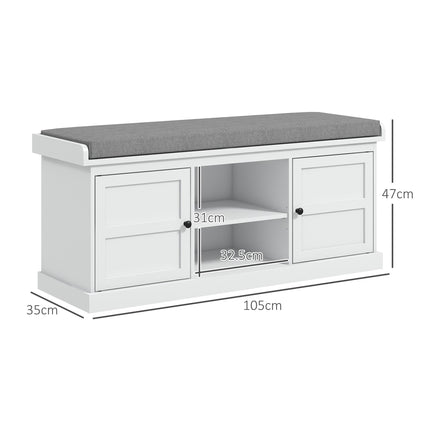 Multi-Compartment Shoe Storage Bench with Padded Cushion - White/Grey