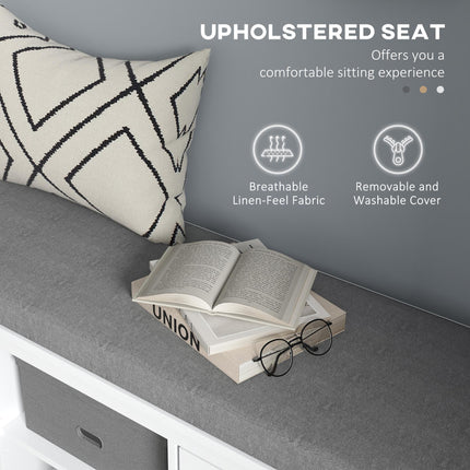 Multi-Compartment Shoe Storage Bench with Padded Cushion - White/Grey