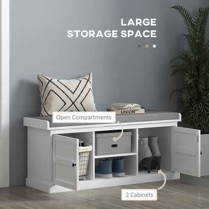 Multi-Compartment Shoe Storage Bench with Padded Cushion - White/Grey