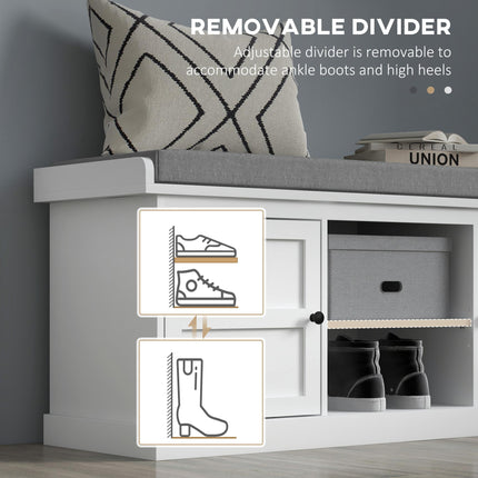 Multi-Compartment Shoe Storage Bench with Padded Cushion - White/Grey