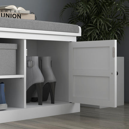 Multi-Compartment Shoe Storage Bench with Padded Cushion - White/Grey