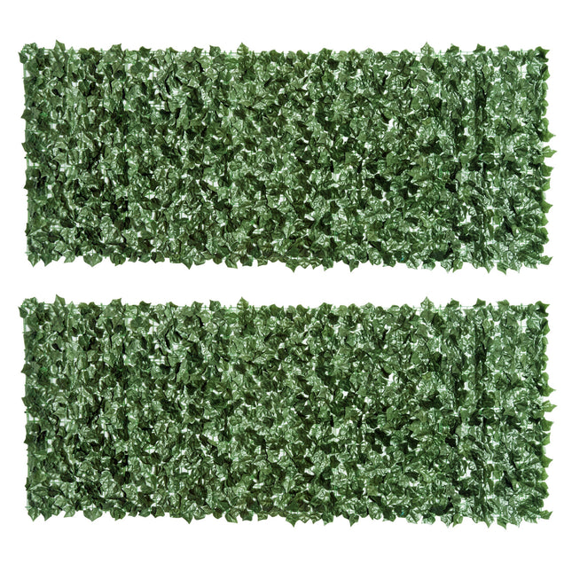 2-Piece Artificial Leaf Hedge Privacy Fence Panel 2.4m x 1m - Dark Green