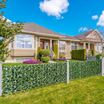 2-Piece Artificial Leaf Hedge Privacy Fence Panel 2.4m x 1m - Dark Green