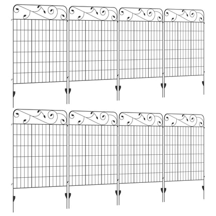 Decorative Metal Garden Fence Panels 8PC 43in x 23ft Rustproof Landscape Border - Black