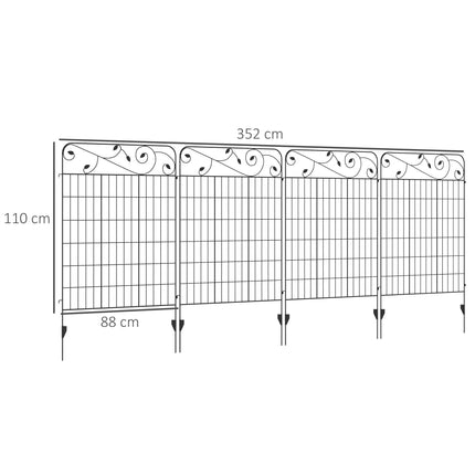 Decorative Metal Garden Fence Panels 8PC 43in x 23ft Rustproof Landscape Border - Black