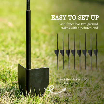 Decorative Metal Garden Fence Panels 8PC 43in x 23ft Rustproof Landscape Border - Black