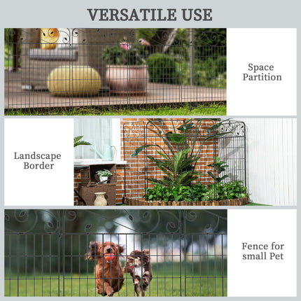 Decorative Metal Garden Fence Panels 8PC 43in x 23ft Rustproof Landscape Border - Black
