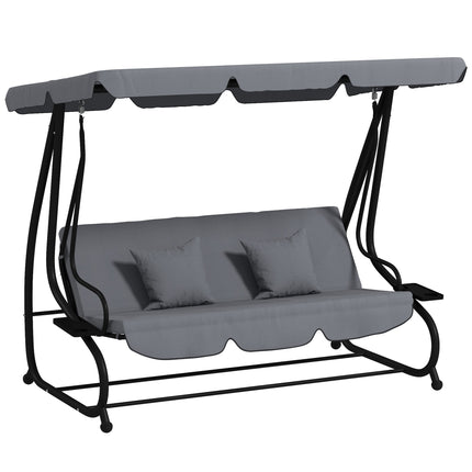 Three-Person garden Swing Chair, with Adjustable Canopy - Dark Grey