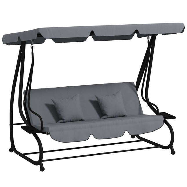 Three-Person garden Swing Chair, with Adjustable Canopy - Dark Grey