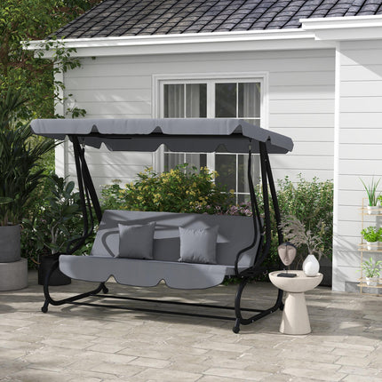 Three-Person garden Swing Chair, with Adjustable Canopy - Dark Grey