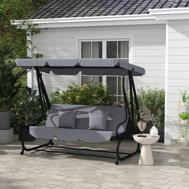 Three-Person garden Swing Chair, with Adjustable Canopy - Dark Grey