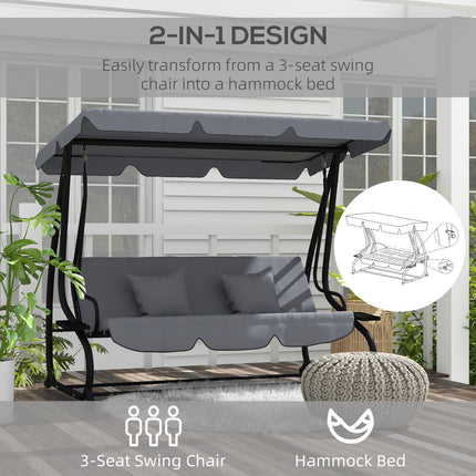 Three-Person garden Swing Chair, with Adjustable Canopy - Dark Grey