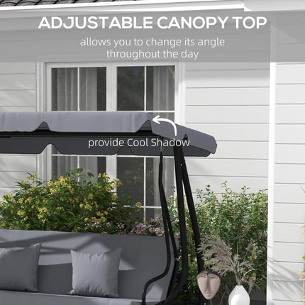 Three-Person garden Swing Chair, with Adjustable Canopy - Dark Grey