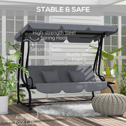 Three-Person garden Swing Chair, with Adjustable Canopy - Dark Grey