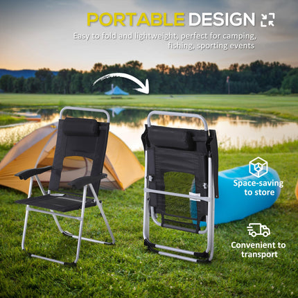 3 Piece Folding Camping Table and Chairs Set with Adjustable Table - Black Silver