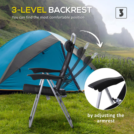 3 Piece Folding Camping Table and Chairs Set with Adjustable Table - Black Silver