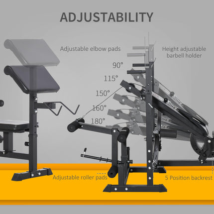 Weight Bench with Adjustable Barbell Rack, Leg Extension, Preacher Curl Pad and 20kg Barbell Set