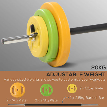 Weight Bench with Adjustable Barbell Rack, Leg Extension, Preacher Curl Pad and 20kg Barbell Set