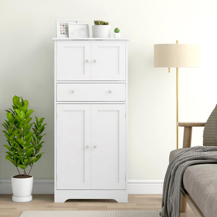 Multi-Storage Freestanding Kitchen Cabinet with Cupboards and Drawer - White
