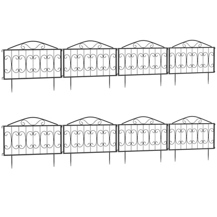 Decorative Garden Fencing, 8PCs Outdoor Picket Fence Panels, Rustproof Metal Wire Landscape Flower Bed Border Edging Animal Barrier, Black