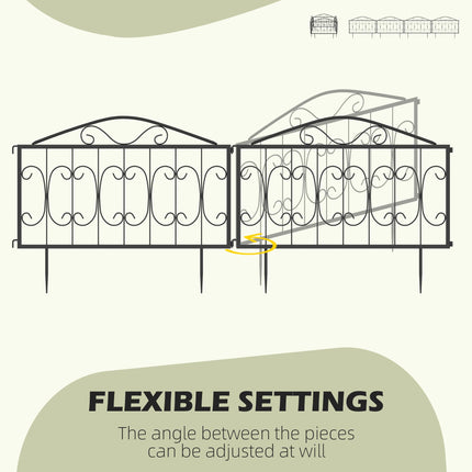 Decorative Garden Fencing, 8PCs Outdoor Picket Fence Panels, Rustproof Metal Wire Landscape Flower Bed Border Edging Animal Barrier, Black