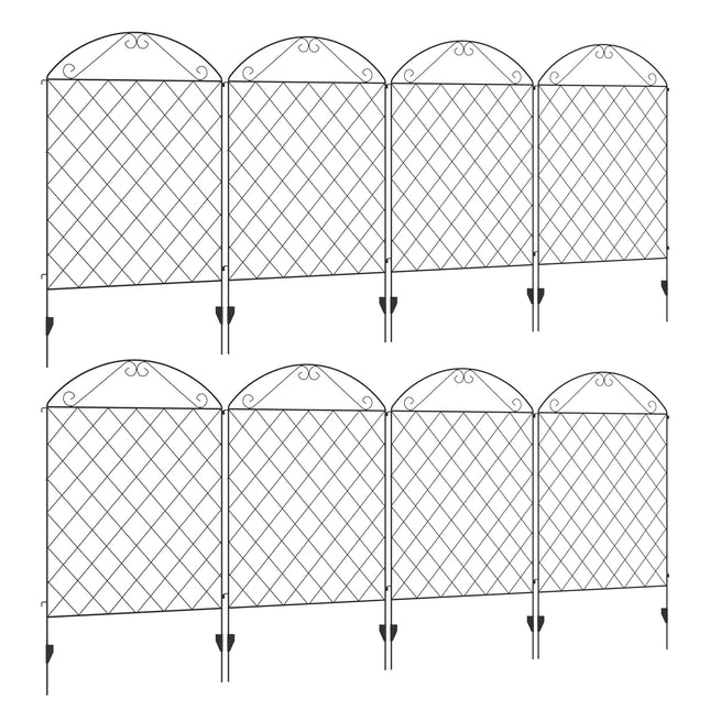 Decorative Garden Fence Panels 43in x 23ft 8PC Rustproof Metal Wire Border Edging Animal Barrier - Black