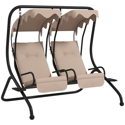 Canopy Swing Chair Two-Seater Garden Outdoor Relax Seat with Cushions and Removable Shade Canopy - Beige