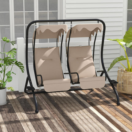 Canopy Swing Chair Two-Seater Garden Outdoor Relax Seat with Cushions and Removable Shade Canopy - Beige