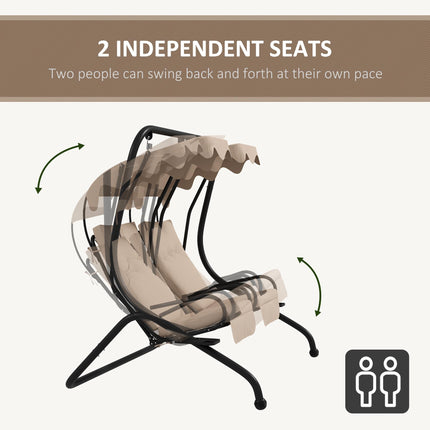 Canopy Swing Chair Two-Seater Garden Outdoor Relax Seat with Cushions and Removable Shade Canopy - Beige